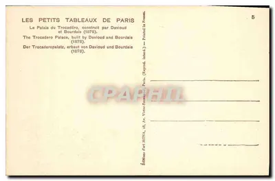 Pałac Trocadéro — Paryż — wydawca Mong, n°5 — Rewers