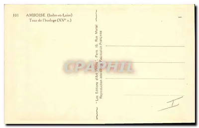 Amboise — Wieża zegarowa (XVe w.) — Les Éditions d'Art XXON, Paryż — Rewers