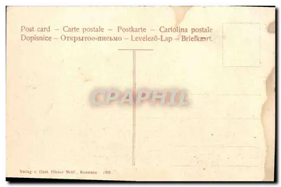 Konstanz — Parowóz przed budynkiem Konzilliumsgebäude — wydawnictwo v. Gust Hirner Necht, Konstanz — Rewers