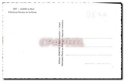 Argélia, Argel — Avenida Pasteur e a Postagem — Edição Jomone — Verso