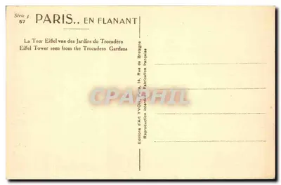A Torre Eiffel vista dos Jardins do Trocadéro — Edições de Arte YVON, série 57 — Verso