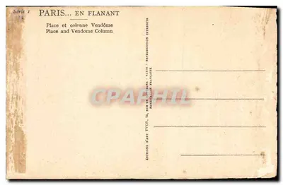 Place Vendôme — Kolumna Vendôme — Éditions d'Art Yvonn, Paris — Rewers