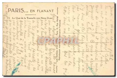 Paryż — Quai de la Tournelle w kierunku Notre-Dame — Wydawnictwo Sztuki 'MGN' n°23 — Rewers