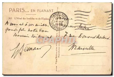 Paris — O Hotel dos Invalidos visto da Esplanada — Les Éditions d'Art YVON, n°301 — Verso