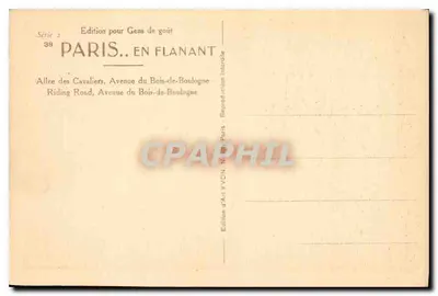 Paris. Caminhando ao acaso — Avenida dos Cavaleiros, Avenida do Bois-de-Boulogne — Edição de Arte YVON — Verso
