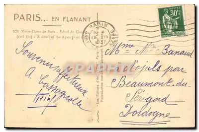 Katedra Notre-Dame w Paryżu — Szczegół chóru (strona wschodnia) — Les Editions d'Art Flanant, nr 124 — Rewers