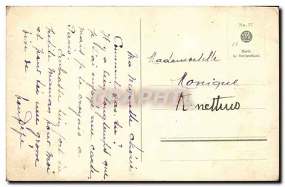 Widok na jezioro — krajobraz z cyprem — E. Robert, nr 77 — Rewers