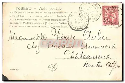 Młoda dziewczyna siedząca wśród trzcin — ilustracja — Postkarte - Kartka pocztowa - Seria 116 — Rewers