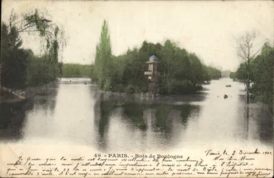 Paris - Bois de Boulogne — vista do lago com kiosque — editor anônimo, n° 49