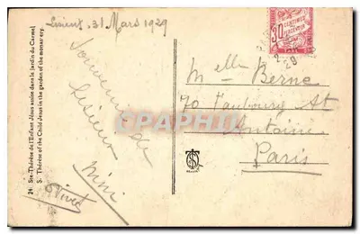 Irmã Thérèse da Criança Jesus — jardim do Carmel — editor Rivet, n°24 — Verso
