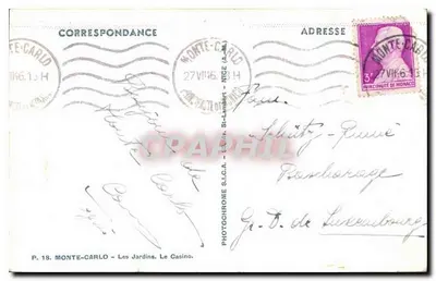 Les Jardins du Casino — Monte-Carlo — Photocrome S.I.C.A. — Verso