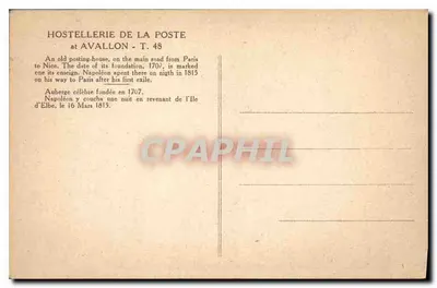 Hostellerie de la Poste — Ávallon — T. 48 — Verso