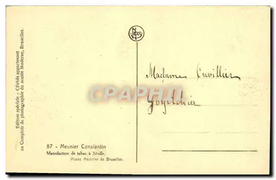 Scena fabryki tytoniu w Sewilli — Wydanie specjalne Komisariatu fotografii Muzeum Moderne — Meunier Constantin, Bruksela — Rewers