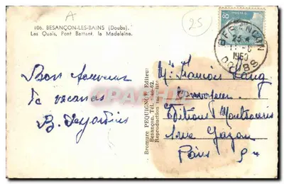 Besançon-Les-Bains — Quais, Most Przecinający, Madeleine — Bromeure Péquui, nr 106 — Rewers