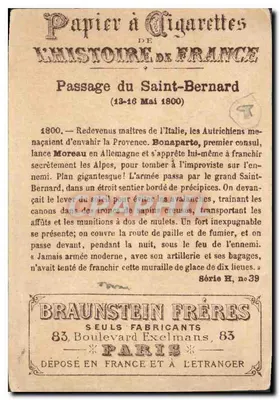 Przejście przez Święty Bernadyn — Historia Francji — Braunstein Frères, seria H, n°39 — Rewers