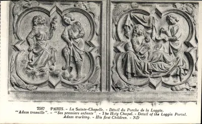 A Santa Capela — Detalhe do Portal da Loggia — Adão trabalha / Seus primeiros filhos
