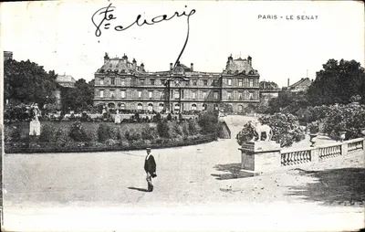 Paris - Le Sénat — vue du bâtiment et du jardin — éditeur non identifié