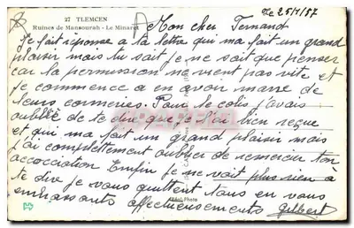 Ruínas de Mansourah — O Minarete — C.C.P. (editor) — Verso