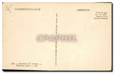 Músico árabe — Cenas e Tipos — N° 267 — Editor Levy e Neurdein, Paris — Verso