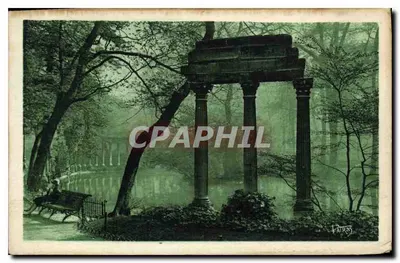 Parc Monceau — Vue d'un kiosque et d'un banc — Édition d'Art Patras, Paris