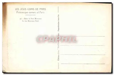 Parc Monceau — Vue d'un kiosque et d'un banc — Édition d'Art Patras, Paris — Verso