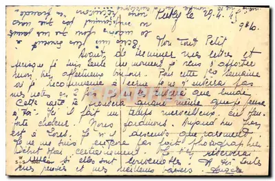 Arranjo de rosas e flores azuis — Citação de V. Hugo — Carte Postale Antiga — Verso