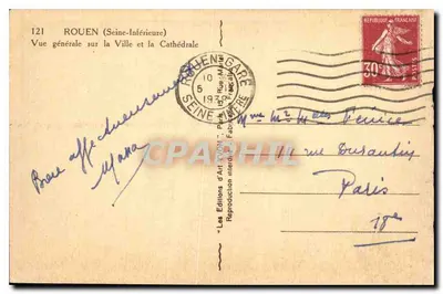 Rouen — Ogólny widok miasta i katedry — Les Éditions d'Art Yvon, Paryż — Rewers
