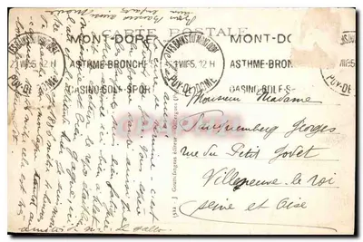 Le Mont-Dore — Vista geral — J. Gouttianges editor, n° 1532 — Verso