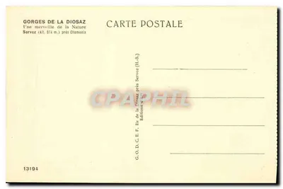 Cascata das Danças — Gorges da Diosaz, Servoz perto de Chamonix — Edições H.-S. n° 13194 — Verso