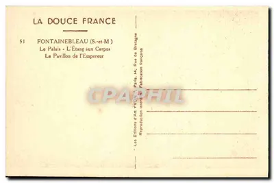 Fontainebleau — Le Palais - L'Étang aux Carpes — Les Éditions d'Art Yvon — Verso