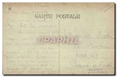 Marseille - Invoer van de Haven — uitzicht van de haven met lantaarn en boot — uitgever niet geïdentificeerd — Achterkant