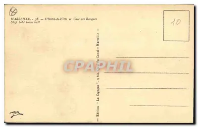 Marseille — Hôtel-de-Ville i Cale des Barques — Wydawnictwo 'La Cigogne', 9 bis, Quai du Canal — Rewers