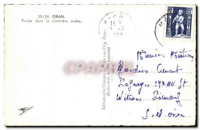 Kouba no cemitério árabe — ORAN — Edições «La Cigogne» — Verso