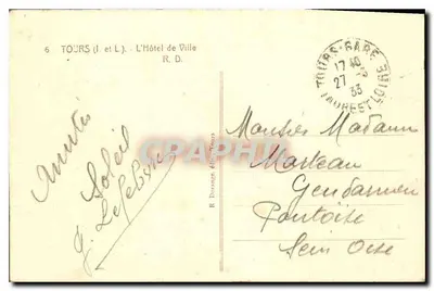 Tours (Loire) — O Hotel de Ville — editor R. Dorange, n°6 — Verso