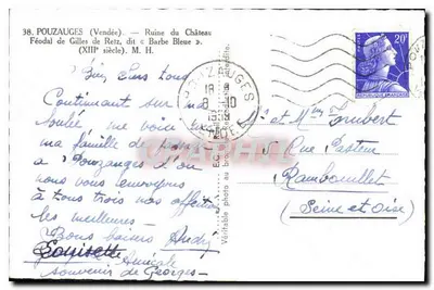 Pouzauges (Vendée) — Ruína do Castelo de Retz, chamado « Barbe Azul » — M. H. — Verso