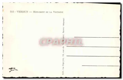 Verdun — Pomnik Zwycięstwa — Wydawca La Cigogne, Reims — Rewers