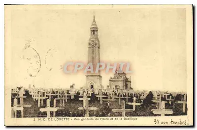 N.D. de Lorette — Vista geral do Farol e da Basílica — Edição Fanchon, Béthune
