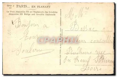 Ponte Alexandre III e a Esplanada dos Inválidos — Éditions Part Vyon, Paris — Verso