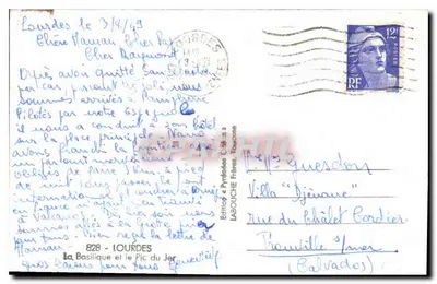 Lourdes — A Basílica e o Pic du Jer — Editor LABOUCHE Frères, Toulouse — Verso