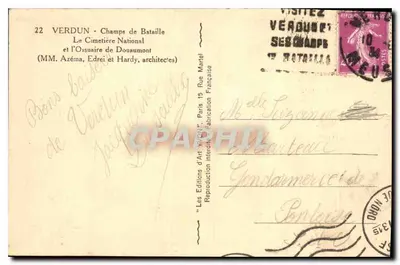 Verdun - Pola Bitewne — Kwatera Narodowego Cmentarza i Ossuarium Douaumont — Wydawnictwo Sztuki Vichy — Rewers