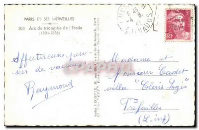 Arco do Triunfo — Paris — editor André Leconte, n° 305 — Verso