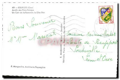 Bourges (Cher) — Jardim dos Prés-Fichaux, Um Canto da Rosaleda, O Deus Pan — E. Maquaire, n°459 — Verso