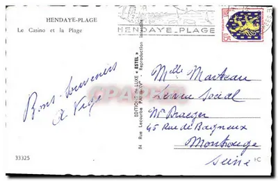 Hendaye-Plage — Kasyno i plaża — Wydawnictwo Luksusowe « Estel » — Rewers