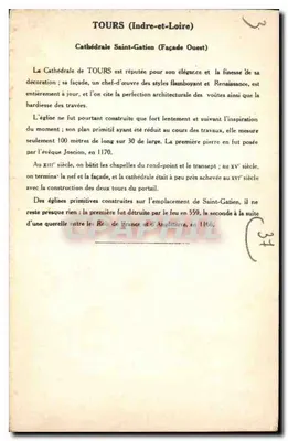 Tours (Indre-et-Loire) — Katedra Świętego Gatiana (Façada Zachodnia przed 1870) — 4. seria, kolekcja Kolarsins i Solution Pautaubege — Rewers