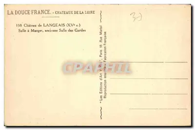 Château de Langeais — Salle à Manger, ancienne Salle des Gardes — Éditions d'Art Yvon, Paris — Verso