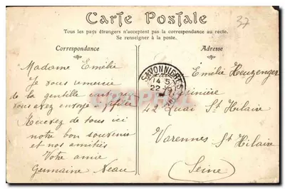 Villandry (Indre-et-Loire) — Il Castello, (fine del XVI secolo) — Editore sconosciuto, n° 27 — Verso