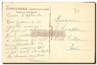 Zamek Langeais — Zamek Loary — Wydawnictwo Art YVON — Rewers
