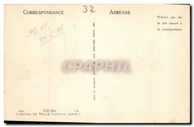 Hôtel de Ville de Tours — vista panorâmica — Lévy et Nuebouin, n° 268 — Verso