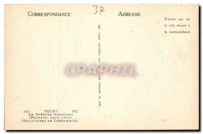 Teatr Miejski — rzeźby Combareux — wydawca Rochard, Paryż — Rewers