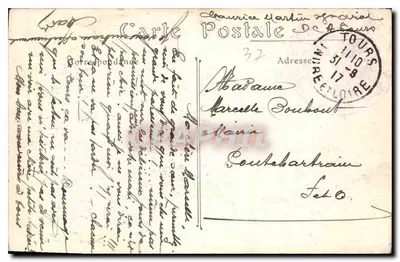 Tours — Widok z północy: brzegi Loary, powyżej mostu Bonaparte; «most kamieniany» i «most drutowy» z St-Symphorien; La Bretèche i Portillon — ND. Fot. — Rewers